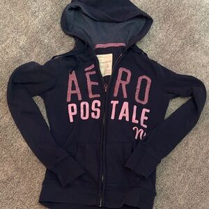 Aeropostale Dark Blue Zip-Up with Pink Text